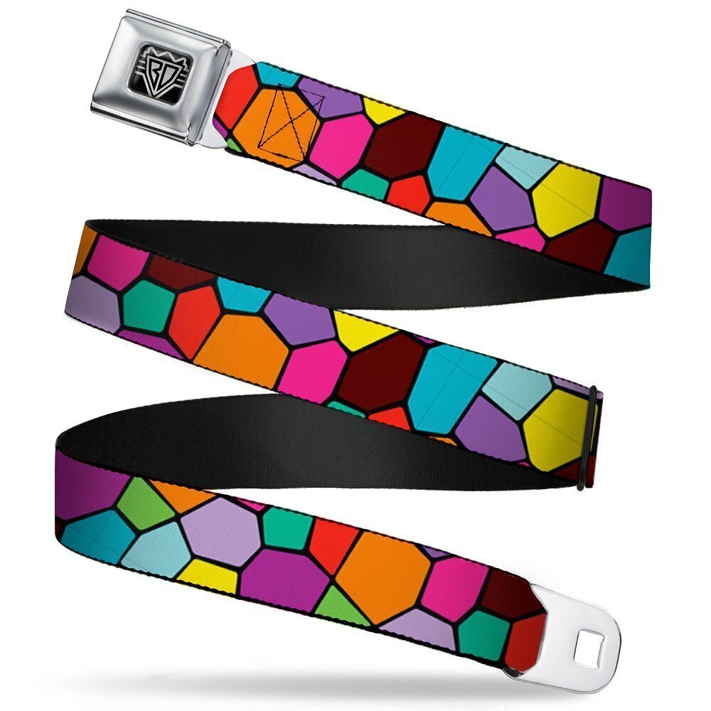 7433 Seatbelt Belt Stained Glass Mosaic2 Multi Color/Navy 1.0" Wide